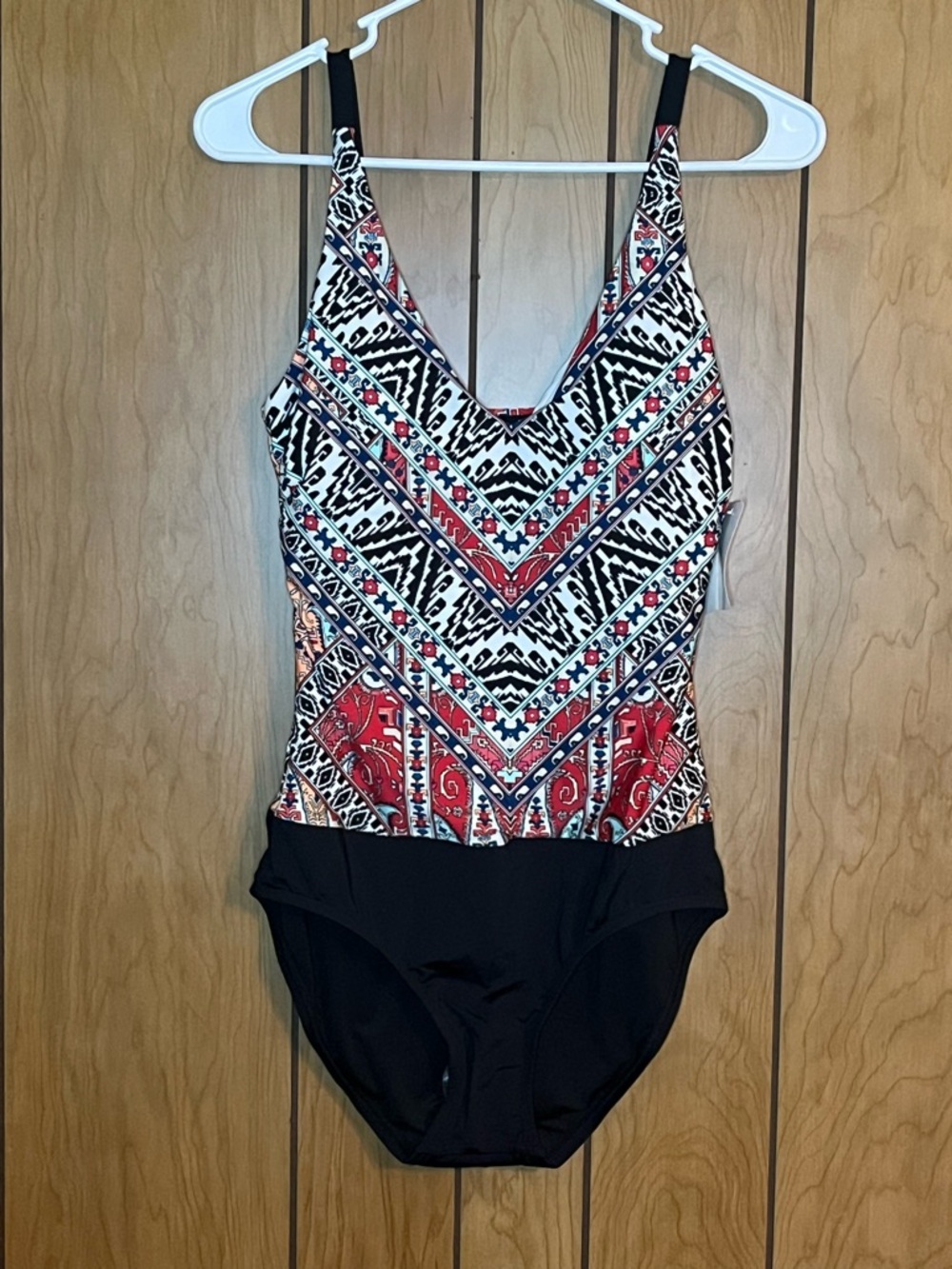 Aztec Patterned One-Piece Swimsuit with Black Bottom